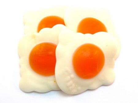 Giant Fried Egg jelly sweets with their large orange 'yolk' and white outer look exactly like a fried egg and, being large are very popular in a pick and mix!