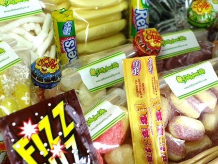 Close up shot of retro sweets in a hamper